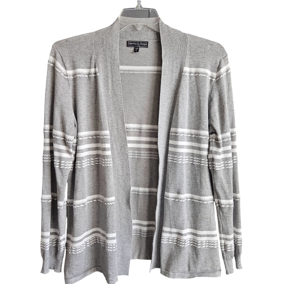 Sienna & Sage Sweaters - Sienna & Sage Womens Cardigan Gray White Sz Large